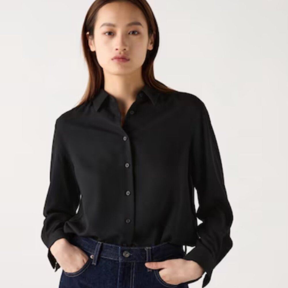 UNIQLO - long sleeve rayon button down - black - size L